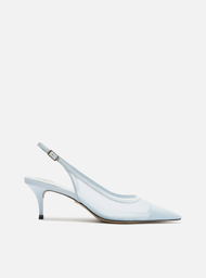 Scarpin Azul Arezzo Tela Salto Kitten Slingback