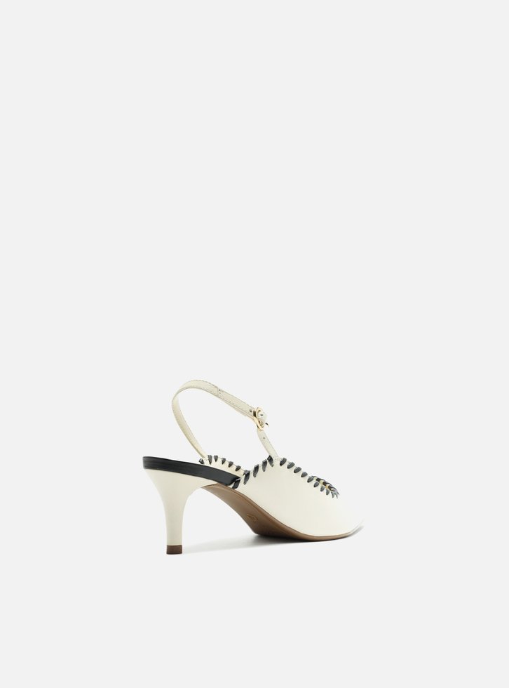 SCARPIN OFF-WHITE AREZZO COURO SLINGBACK COSTURA