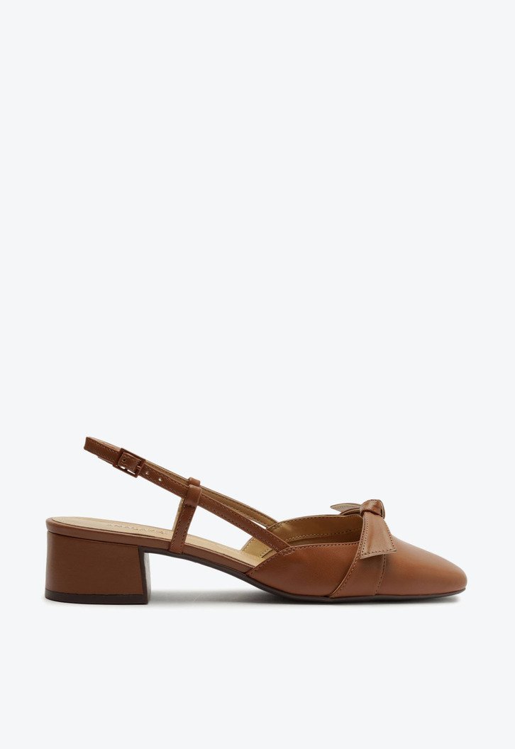 Scarpin Slingback Com Laço Marrom