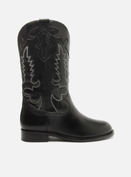 Bota Western Preta Arezzo Couro Cano Longo Bordado