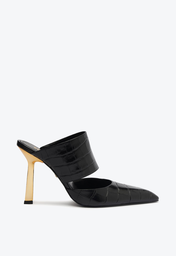 Sapato Mule Preta Schutz Salto Ciara Couro Croco