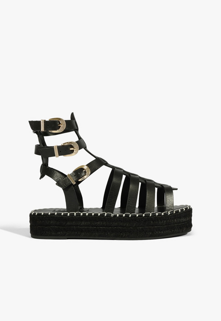 Sandália Flatform Baixa Corda Gladiadora Preta