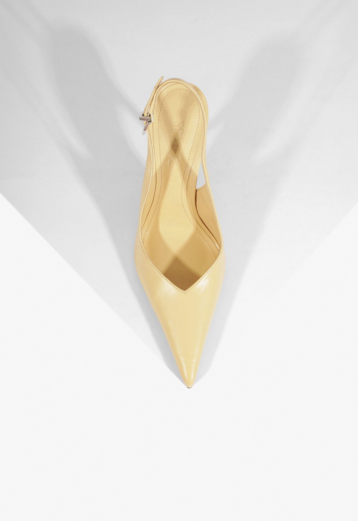 Slingback Couro Salto Alto Fino Bege