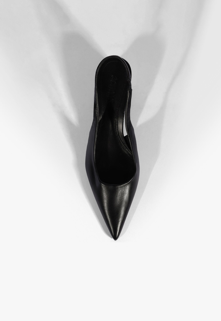 Slingback Couro Salto Médio Bloco Preto