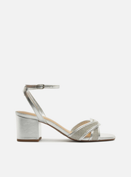 Sandália Prata Salto Bloco Strass Enlace