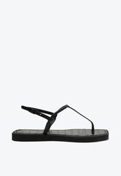 Kit Brizza Sandália Rasteira Preta Square Palmilha Croco E Bag