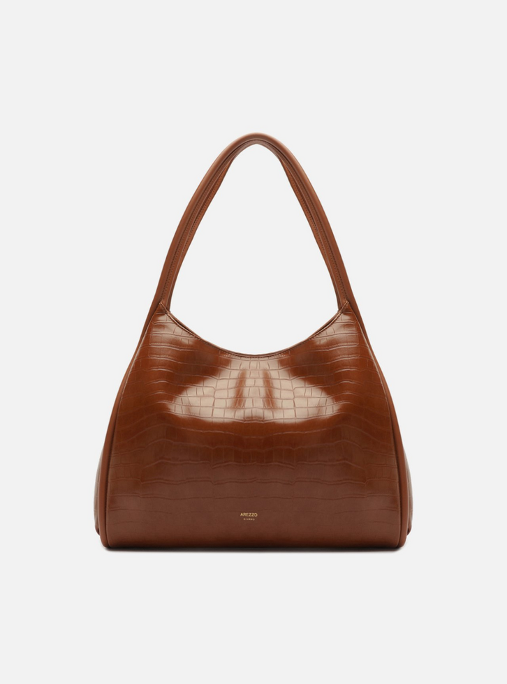 Bolsa Hobo Marrom Média Croco