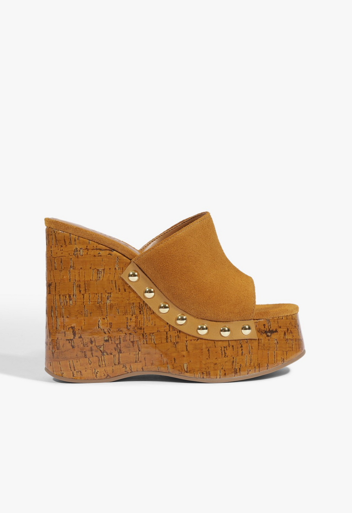 Ameri アメリ STUDS WOOD HEEL Sandália Dalle Studs Couro Amarela | ZZ MALL
