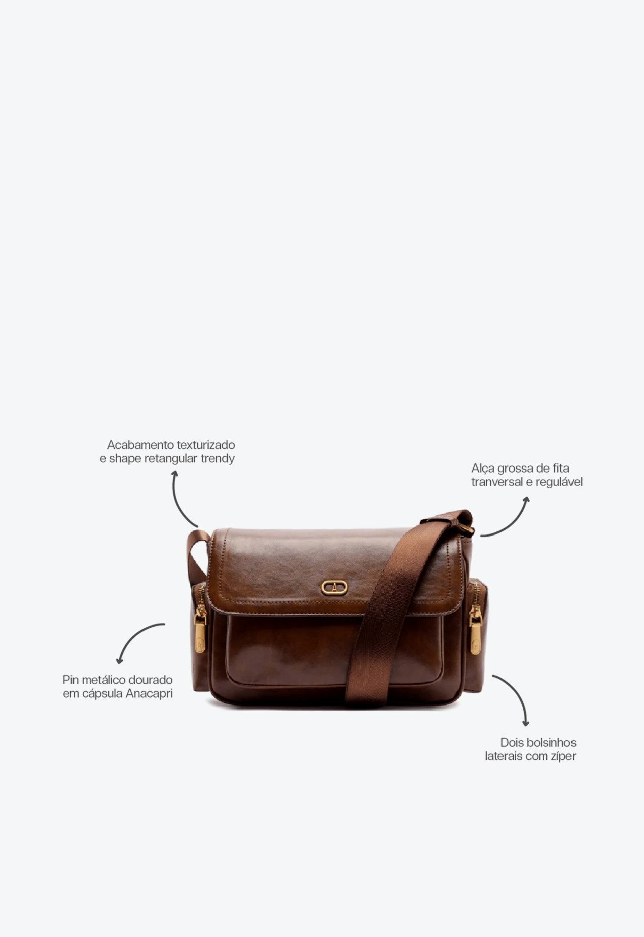 Bolsa Tiracolo Média Messenger Marrom | ZZ MALL