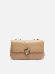 Bolsa Tiracolo Bege Couro Média Metal Flor