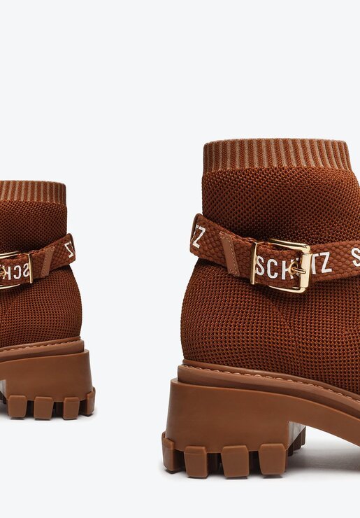 BOTA MARROM SCHUTZ BAIXA TRATORADA LOGO KNIT