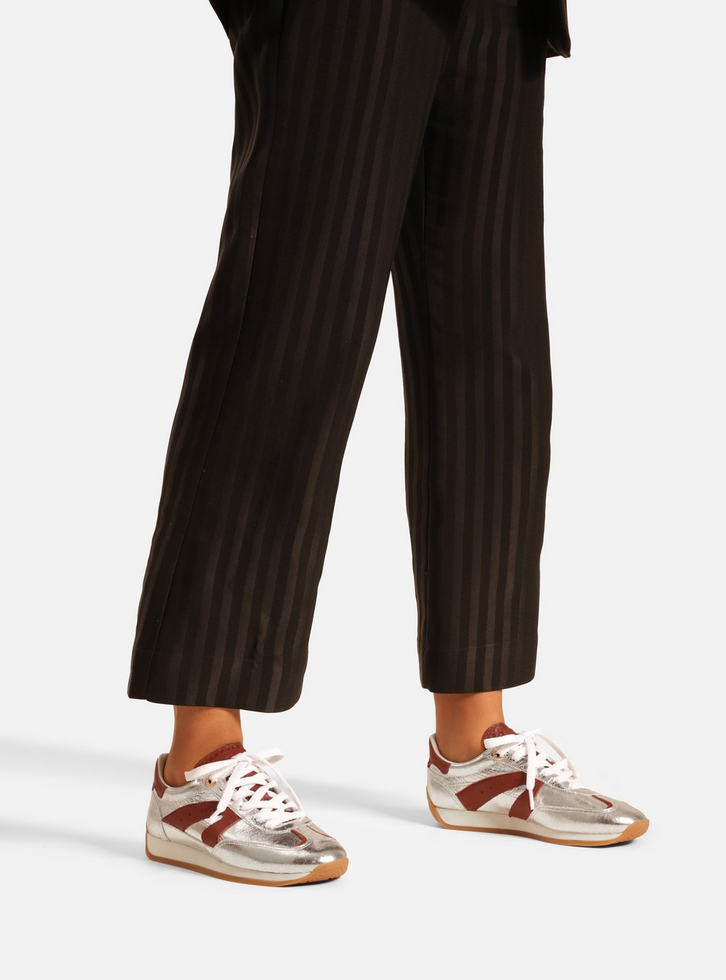 Tênis Prata Couro Bordô Vintage