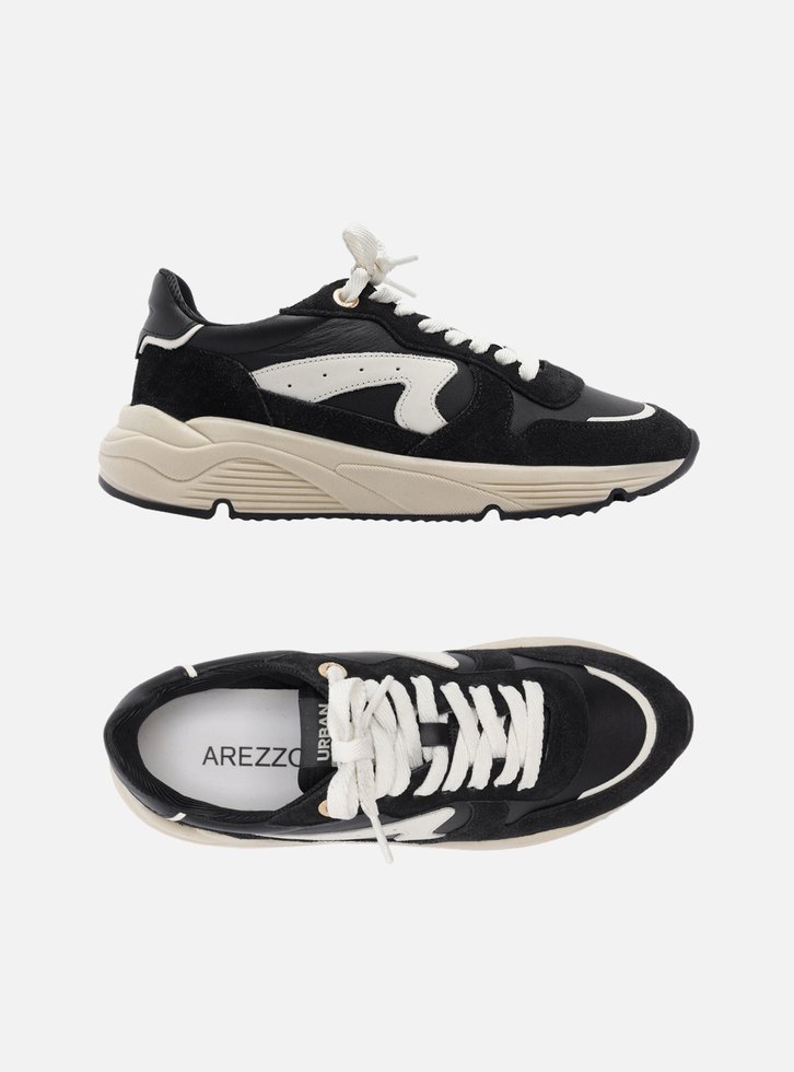 Tênis Preto Couro Esportivo Branco Tag