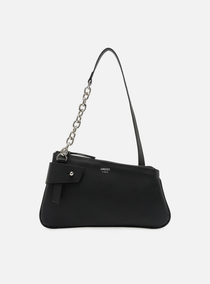Bolsa Shoulder Preta Média Enviesada Corrente | ZZ MALL