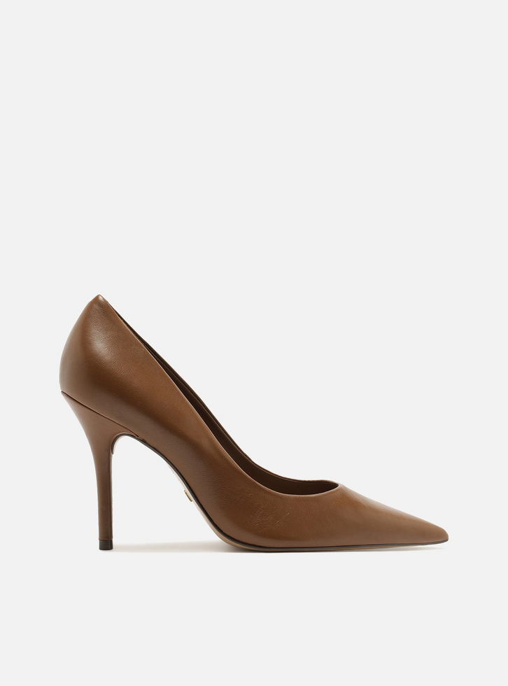 Scarpin Marrom Couro Salto Fino