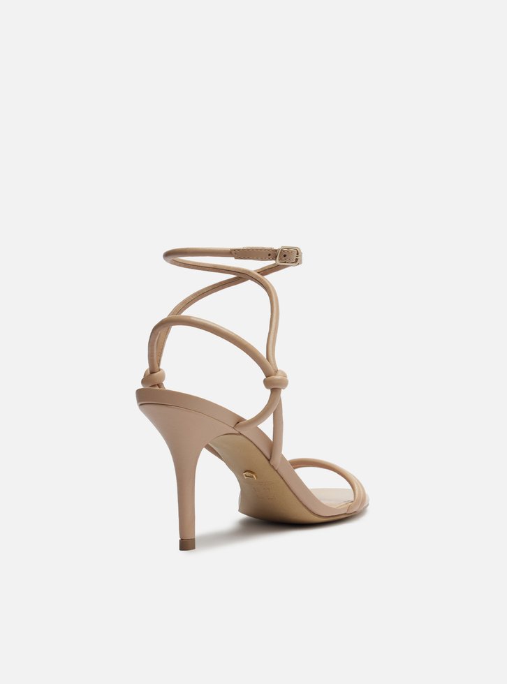 Sandália Nude Salto Médio Fino Tiras Knot