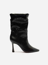 Bota Snake Preta Arezzo Salto Alto Fino Slouchy