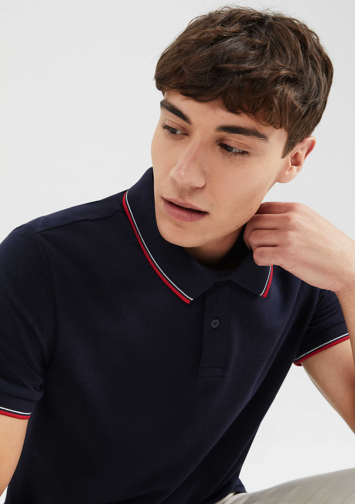 Camisa Polo Básica Azul Hering Manga Curta Em Piquet