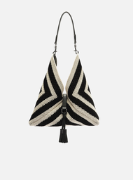 Bolsa Hobo Preta Arezzo Crochê Grande Bicolor