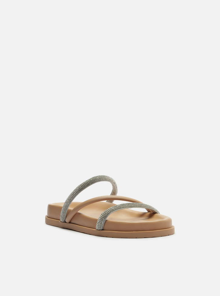 Papete Bege Tira Diagonal Strass