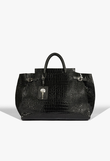 Bolsa Tote Grande Heaven Couro Croco Preta | ZZ MALL