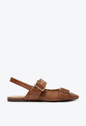 Sapatilha Slingback Tiras Fivela Marrom