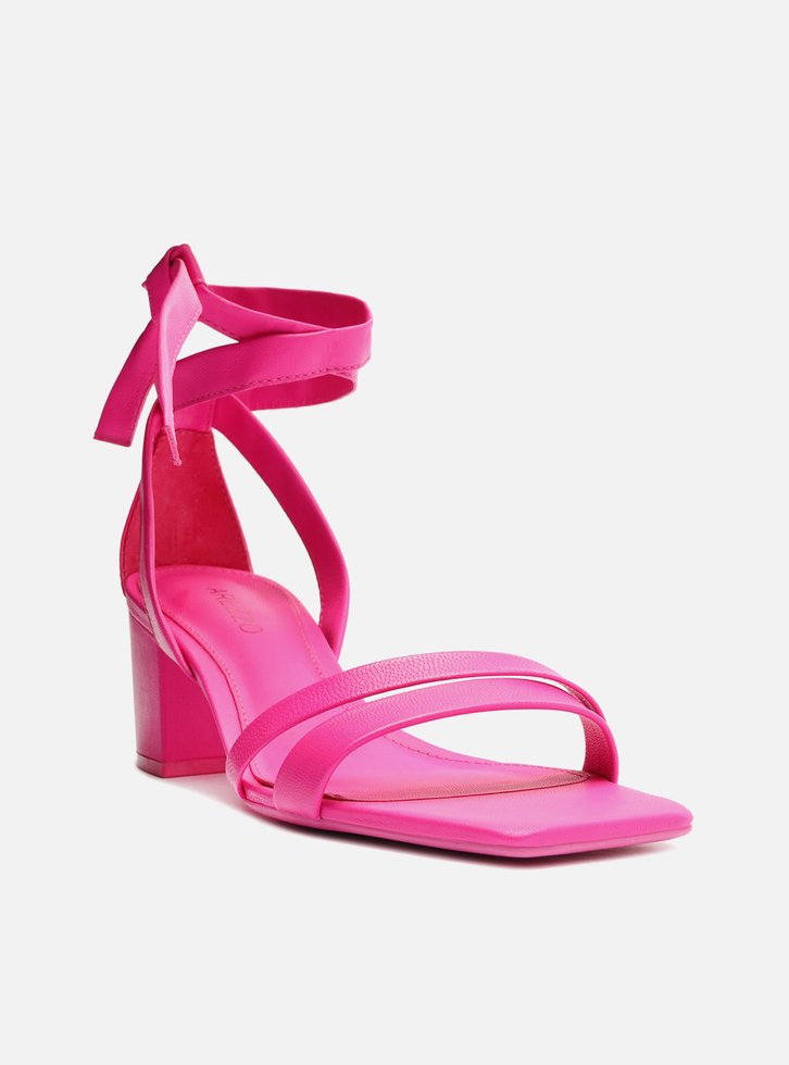SANDÁLIA ROSA AREZZO COURO SALTO BLOCO LACE UP