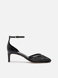 Scarpin Preto Salto Baixo Fino Aberto Tela