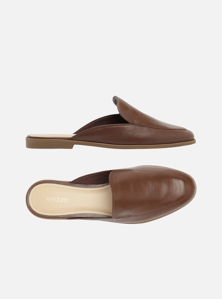 Mule Rasteira Couro Marrom