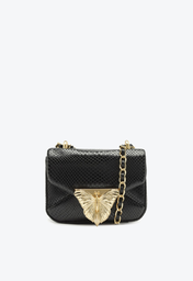 Bolsa Tiracolo Preta Schutz Butterfly Pequena Couro Snake