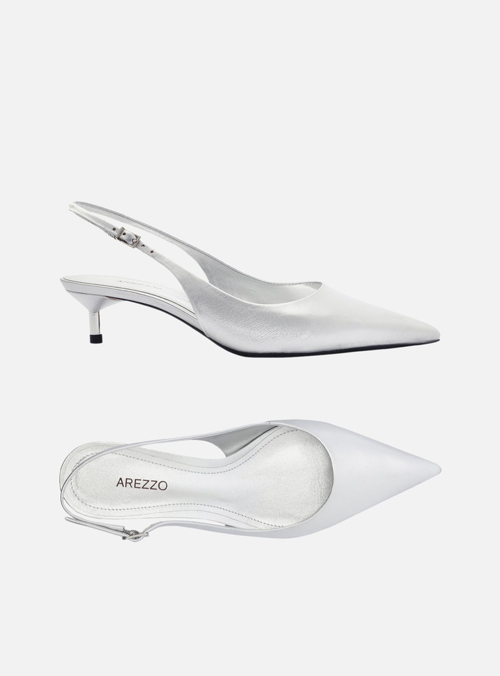 Scarpin Prata Arezzo Salto Kitten Slingback