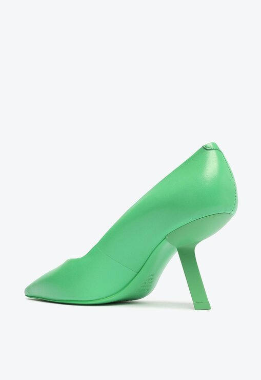 SAPATO SCARPIN VERDE SCHUTZ BERT SALTO MÉDIO ESCULPIDO COURO