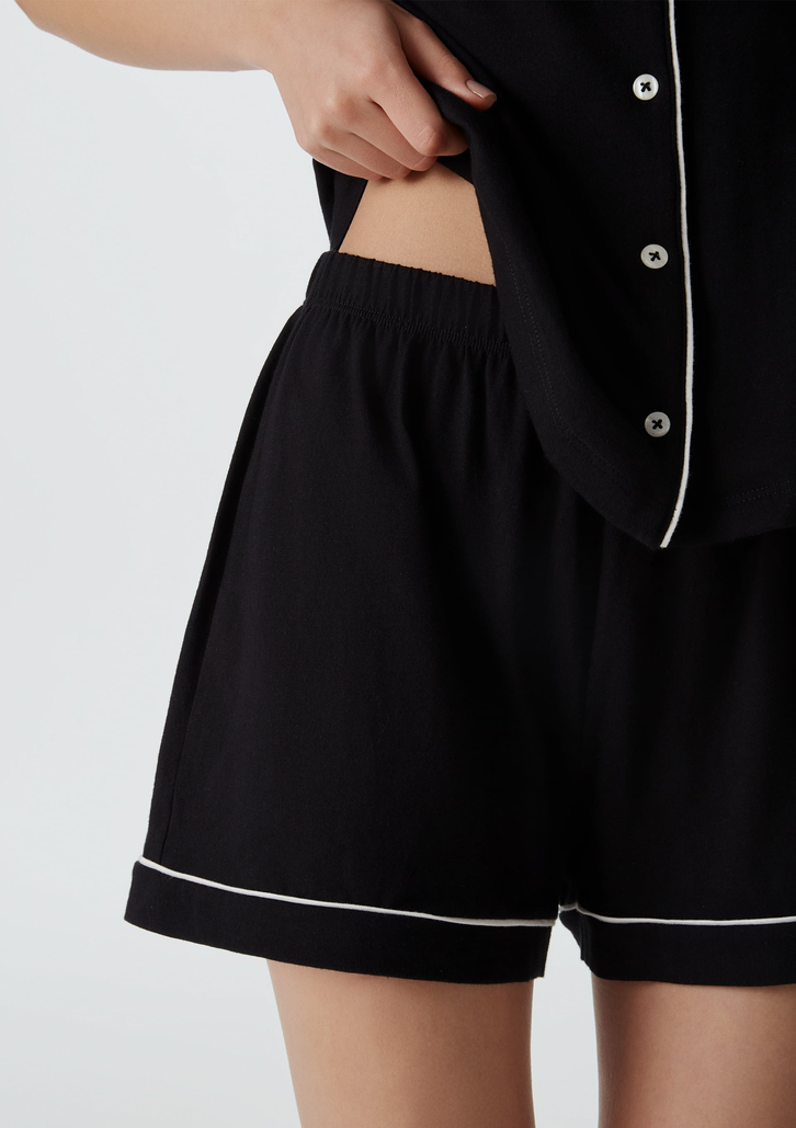 Pijama Curto Preto Hering Com Botões