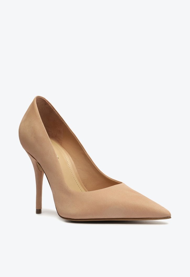 Scarpin Nude Arezzo Nobuck Salto Alto Fino Bico Fino