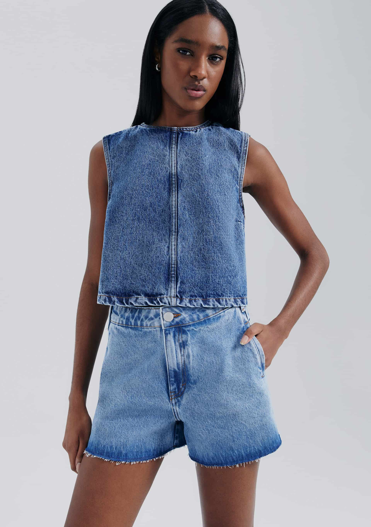 Shorts Jeans Azul Hering Barra A Fio