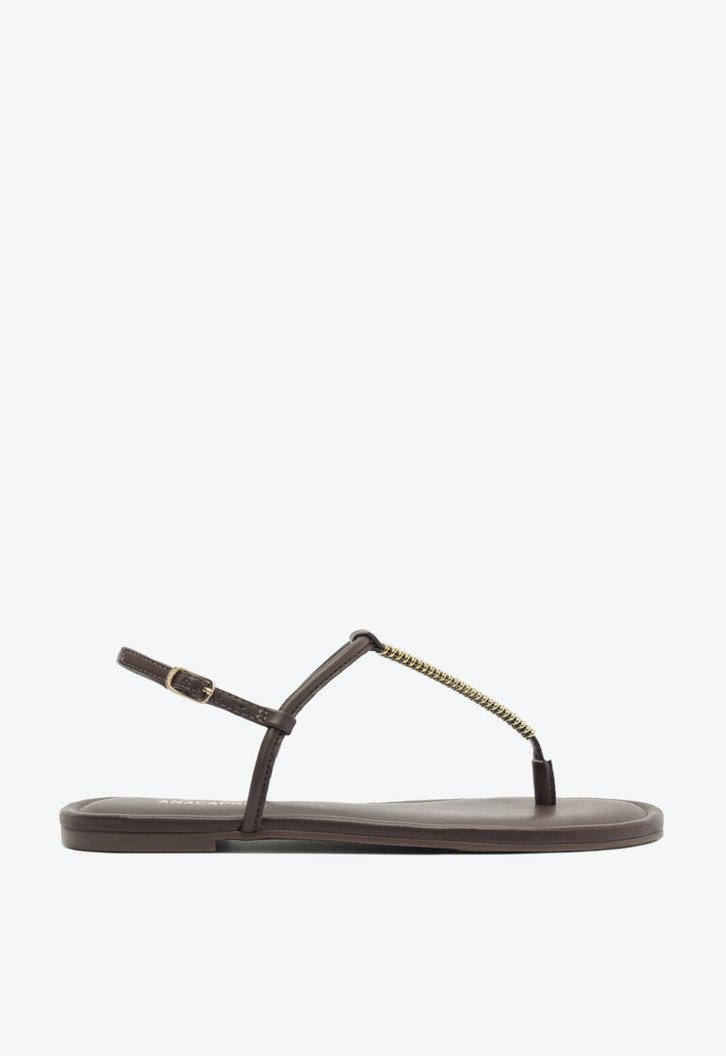 Rasteira Slim Adorno Metal Marrom