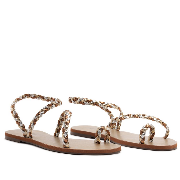 Rasteira Tira Trançada De Encaixe Dourada