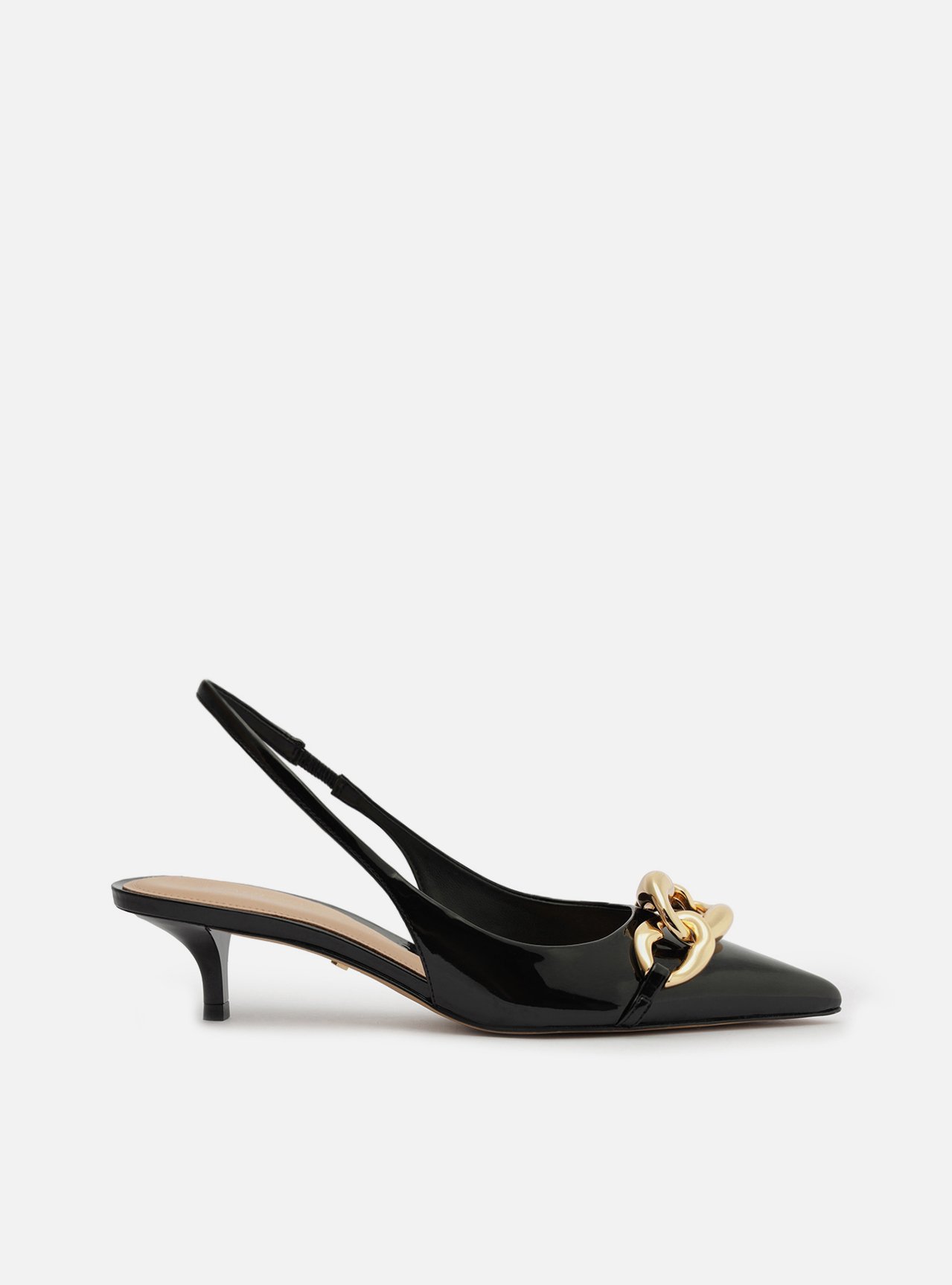 Scarpin Preto Salto Kitten Slingback Elos