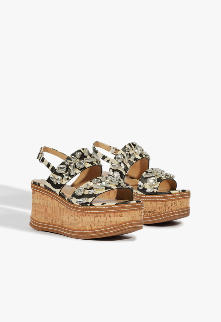 Sandália Plataforma Cortiça Glam Zebra