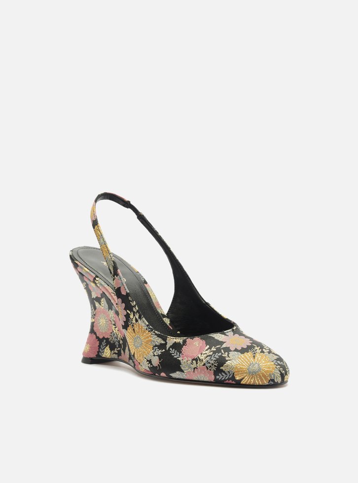Scarpin Preto Estampa Salto Anabela Slingback