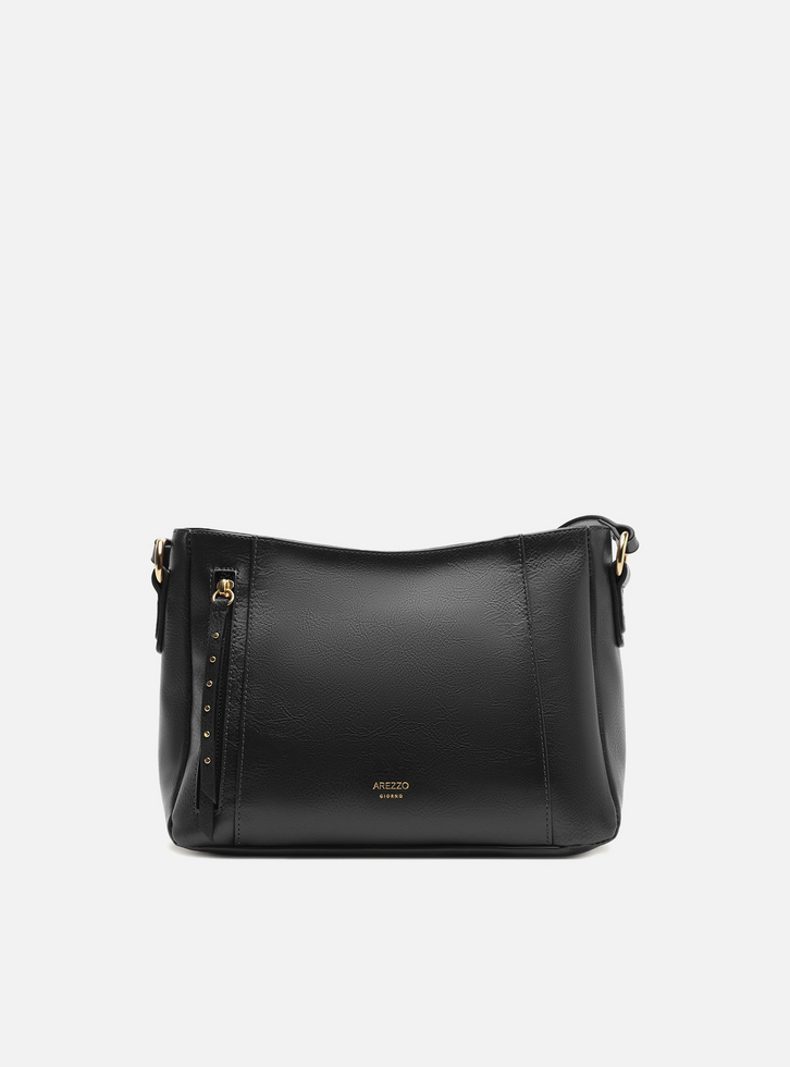 Bolsa Tiracolo Preta Média Bolso Frontal Zíper | ZZ MALL