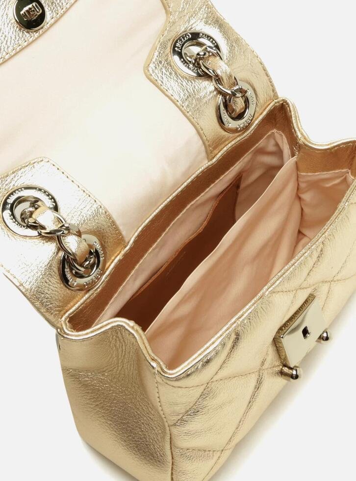 Bolsa Tiracolo Dourada Couro Mizz Pequena Platino