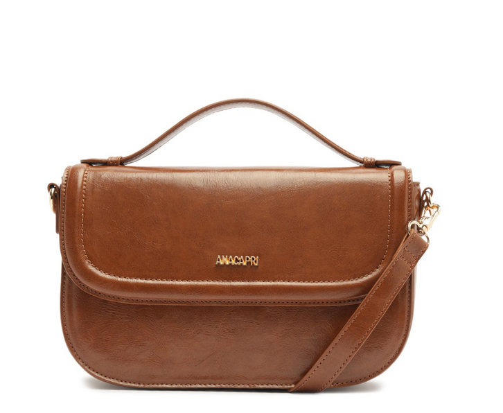 なめこ6969 Bolsa Tiracolo Média Com Tampa e Puxador Marrom | ZZ MALL