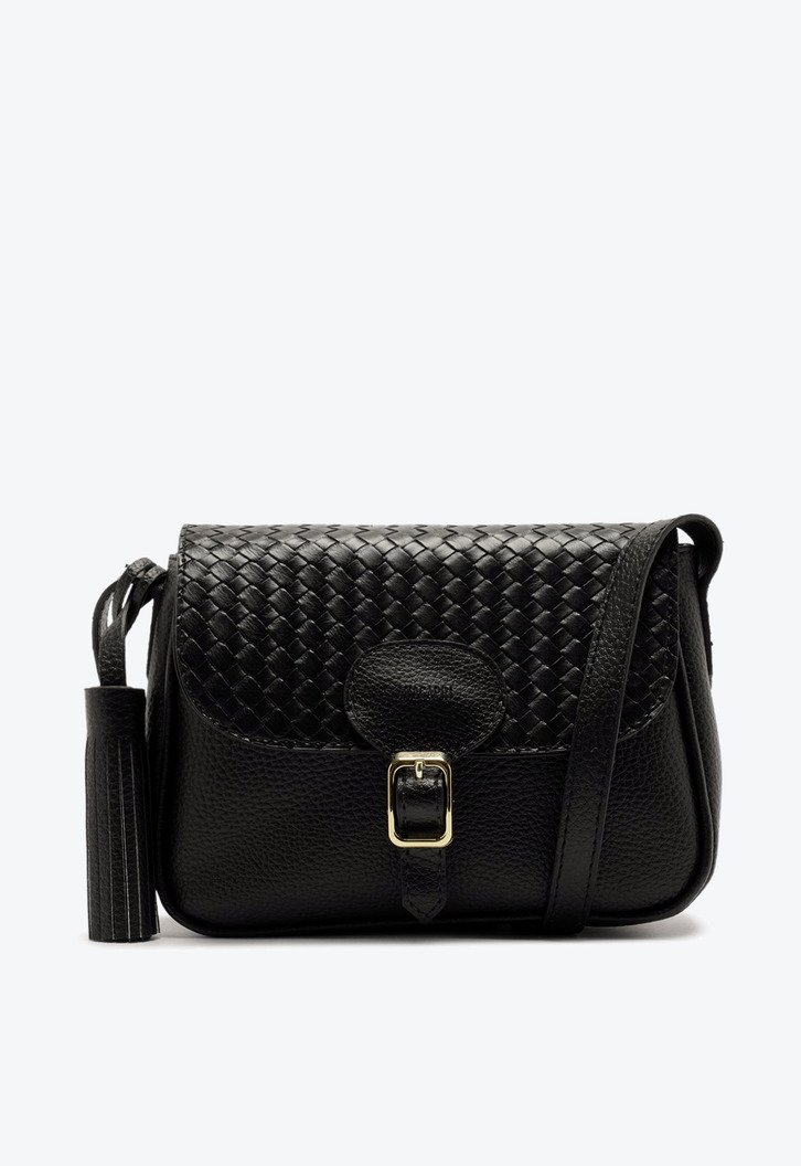 Bolsa Tiracolo Detalhe Tassel e Tampa Preta