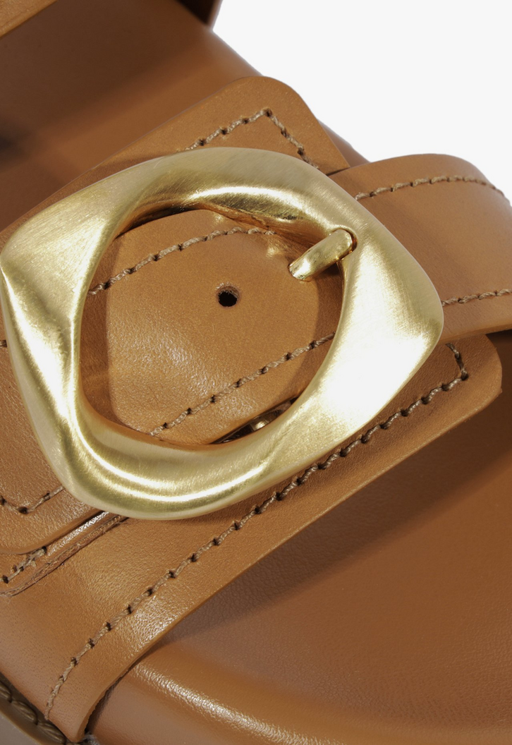 Papete Slide Olga Sporty Couro Caramelo