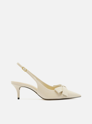 Scarpin Branco Arezzo Couro Slingback Laço Lateral