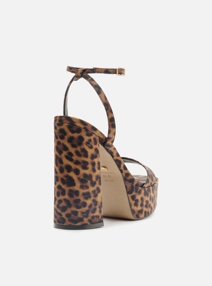 Sandália Animal Print Salto Alto Meia Pata