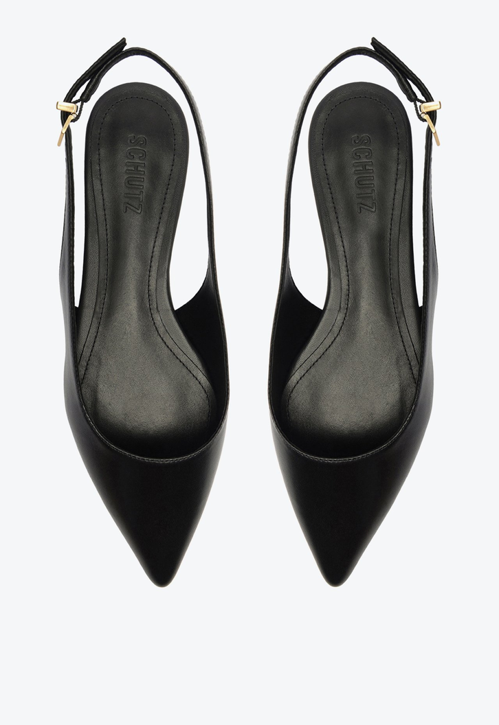 Sapato Slingback Rasteiro Couro Preto