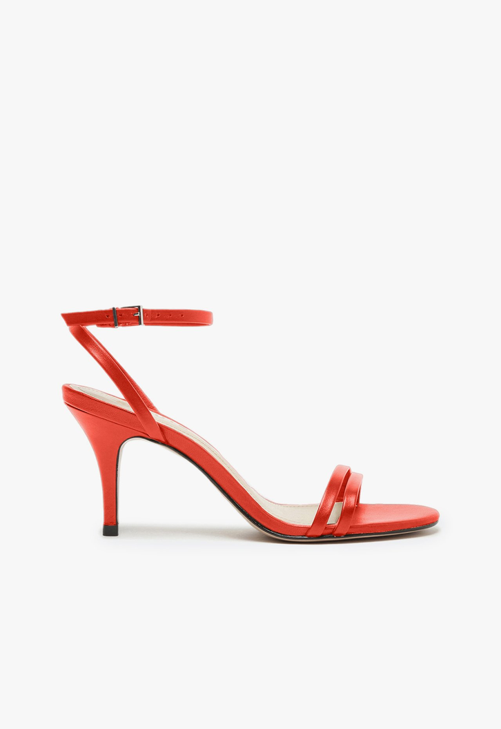 Sandália Salto Médio Couro Vermelho