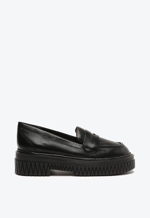 Sapato Mocassim Tratorado Viola Couro Preto